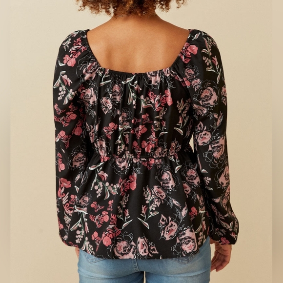 Hayden Los Angeles Floral Foliage Print Twist Front Peplum Top Long Sleeve Small - Picture 2 of 11